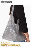 weiyinxing Metal Mesh Women Shoulder Bags Designer Shiny Lady Handbags Silver Glitter Evening Party Bag Large Tote Feamle Purses2023