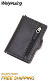 Weiyinxing Men Wallet RFID Card Holder Wallet Antitheft Aluminum Box Card Holder PU Leather Pop Up Card Case Magnet Coin Purse