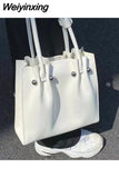 Weiyinxing Elegant Tote Bags for Women Luxury Designer Simple Leather Shoulder Bag Solid Color White Large Capcacity Fashion Handbag