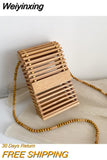 Weiyinxing Bamboo Woven Box Women Shoulder Bags Hollow Wicker Beading Crossbody Bag Rattan Summer Beach Small Phone Purse Bali 2023