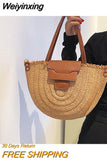Weiyinxing Women Summer Straw Bag Woven Beach Shoulder Bags Casual Designer Saddle Shopper Totes Female Large Capacity Travel Handbag