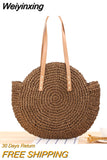 Weiyinxing Rattan Women Shoulder Bags Circle Straw Handbags Big Capacity Handmae Summer Tote Lady Round Bohemian Beach Treval Sac