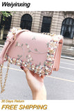 Weiyinxing Retro Crossbody Bags Chain Small Square Bag Embroidery Small Flower Pearl HandBag Women's 2023 Chain One Shoulder Bag