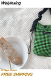 Weiyinxing Girls Student Messenger Bags Phone Pouch Retro Houndstooth Small Shoulder Crossbody Bag Female Pleated Straps Purse Handbag