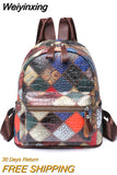 Weiyinxing Small Women Backpack Luxury Vintage Leather Female Rucksack College Patchwork Color Backpack Travel Bagpack