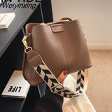 Weiyinxing Designer Wide Strap Bucket Small Women Handbags Autumn 2023 Fashion Simple Large Capacity Ladies Shoulder Crossbody Bags