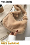 Weiyinxing Design Women Soft Plush Hobos Shoulder Bags Winter Furry Ladies Clutch Purse Handbag Fashion Female Underarm Bag