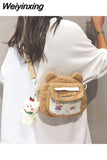 Weiyinxing Cute Bear Shoulder Bag for Women Girl Fluffy Winter Kawaii Small Trend Purse Japan Style Kid Soft Zipper Crossbody Bag