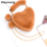 Weiyinxing Faux Fur Heart-shaped Women Small Handbags Fluffy Plush Ladies Chain Shoulder Bag Fashion Female Furry Daily Clutch Purse