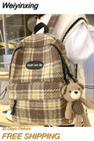 Weiyinxing Plaid Woollen Cloth Women's Backpack Student Book Backpacks for Teenage Girls School Bags Large CapacityTravel Rucksack