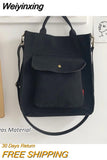 Weiyinxing Corduroy Shoulder Bag Women Vintage Shopping Bags Zipper Girls Student Bookbag Handbags Casual Tote With Outside Pocket