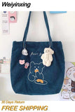 Weiyinxing Cute Bear One Shoulder Canvas Bag Korean Female Student Versatile Corduroy Handbag