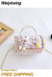 Weiyinxing Design Baby Girls Shoulder Bag Fashion Princess Pearl Handbags Coin Purse Cute Bear Children' Small Square Messenger Bags