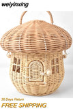 weiyinxing Rattan Mushroom Basket Bag Designer Wicker Woven Women Handbags Lovely Summer Beach Straw Bag Bali Holiday Box Purses