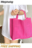 Weiyinxing Fashion Women's Woven Shoulder Bag Large Capacity Ladies Tote Handbags Shopping Bags Female Hollow Out Travel Beach Bag