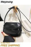 Weiyinxing PU Leather Designer Handbags for Women 2023 Girls Fashion Casual Shoulder Bags Korean Style Cute Solid Color Saddle Bags