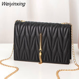 Weiyinxing New Women PU Leather Trend Lingge Crossbody Bag Fashion V Pattern Lattice Small Shoulder Bag White Black