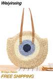 Weiyinxing Rattan Women Shoulder Bags Circle Straw Handbags Big Capacity Handmae Summer Tote Lady Round Bohemian Beach Treval Sac