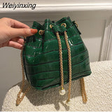 Weiyinxing Lacquer Simple Portable Bucket Bag 2023 Fashion Trend Personality Drawstring One-shoulder Messenger Women's Bag