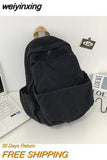 weiyinxing Men Black Rucksack Simple Canvas Women Knapsack Fashion Lovers Shoulder Bag Backpack Schoolbag College Mochila School