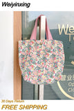 Weiyinxing Women Portable Lunch Bento Bag Retro Flower Ladies Small Handbags Cotton Cloth Female Shopper Clutch Purse Shoulder Bags