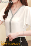 Weiyinxing Blouses Femme Summer Tops Women Blouse Women Blusas Mujer De Moda 2023 Verano Tassel V-Neck Chiffon Blouse Shirt E767