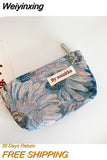 Weiyinxing Jacquard Flower Women's Cosmetic Bag Simple Portable Ladies Small Coin Purse Floral Handbags Student Girls Storage Bags