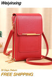Weiyinxing Leather Female Shoulder Bag Double Zipper Women Messenger Bag Portable with Card Slot Smooth Phone Case for Shopping Trip
