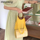 Weiyinxing Hollow Fishnet Women Handbags Designer Mesh Shoulder Crossbody Bags Handmade Rope Woven Beach Bag Large Tote Purses 2023