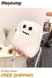 Weiyinxing White Funny Cute Ghost Kawaii Women Canvas Bag Cartoon Harajuku Chic Ins Shopper Bag Women Shoulder Bags Large Capacity