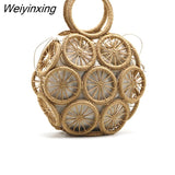 Weiyinxing Hollow Straw Bags For Women Designer Wooden Handle Rope Woven Handbags Rattan Summer Beach Large Tote Lady Bali Purses