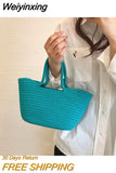 Weiyinxing Summer Straw Shoulder Bags For Women Handmade cotton rope Beach Bags Raffia Rattan Woven Handbags Vacation Shopping Bags