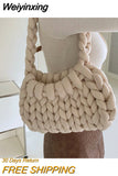 Weiyinxing Crochet Women Shoulder Bags Knitted Lady Handbags Handmade Woven Cute Small Tote Bag Trend Female Purses 2023 Winter