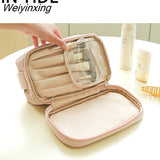 Weiyinxing Makeup Bag Leather Cosmetic Bag Women Multifunction Toiletries Organizer Portable Travel Waterproof Storage Case