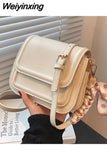 Weiyinxing Vintage Simple Shoulder Bag Pu Leather Solid Color College Style High Quality Casual New Fashion Square Flap Messenger Bag