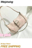 Weiyinxing Sweet Cool Girls Underarm Bag Fashion Women's Pink Shoulder Crossbody Bags Retro Chain Female Clutch Tote Purse Handbags