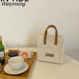 Weiyinxing YIDE Women Winter Shoulder Bag Wool Warm Soft Autumn Ins Square Cross-body Portable Casual Beige Khaki Girl Preppy Style