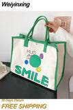 Weiyinxing Canvas Women Cute Smile Handbag Large Capacity Handle Bag Shopping Tote Bag Fashion Simple Shoulder Bag Environmental