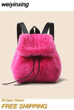 weiyinxing Pluffy Backpacks for Women Designer Rose Red Soft Plush Back Packs for Teenage Girls Luxury Faux Fur Female Bags Winter