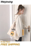 Weiyinxing Tote Bag For Women 2023 Girls Casual Shopper Shoulder Bag Student Cute Cartoon Embroidery Large Capacity Designer Handbags