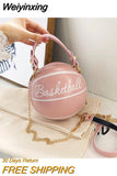 Weiyinxing Fashion Women Ball Bag Soft PU Leather Round Crossbody Thick Chain Hand Bags And Purses Female Basketball Bag Woven Bag