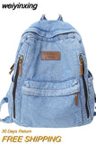 weiyinxing Ladies Soft Canvas School Backpack Trendy Denim Boy Girl Travel Student Bag Male Female College Backpack Men Women Bags