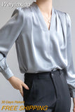 Weiyinxing Casual Office Lady V-Neck White Chiffon Blouse Shirt Women Tops Blusas Mujer De Moda 2023 Long Sleeve Blouse Women G925