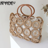 Weiyinxing Hollow Straw Bags For Women Designer Wooden Handle Rope Woven Handbags Rattan Summer Beach Large Tote Lady Bali Purses