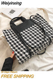 Weiyinxing Brand Designer Houndstooth Wool Totes Handbags and Purses Women Shoulder Bags 2023 Large Capacity Travel shopping Bags