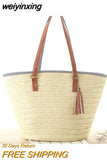 weiyinxing tassel straw bags rattan women handbags wicker woven shoulder bags large capacity tote bucket bag summer beach purses new