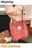 Weiyinxing Corduroy Women's Shoulder Bag Large Capacity Student Girls Casual Tote Book Handbags Flower Leopard Female Shopping Bags