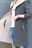 Weiyinxing New Autumn Double-sided Windbreak Jacket Women Hooded Zipper Casual Basic Coat Long Female Outwear 3XL