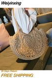 Weiyinxing Rattan Women Shoulder Bags Circle Straw Handbags Big Capacity Handmae Summer Tote Lady Round Bohemian Beach Treval Sac