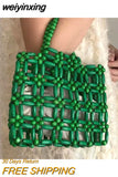 weiyinxing Wooden Beading Women Handbags Hollow Handmade Woven Small Tote Bag Vintage Summer Bags Creative Female Purses 2023 Bag